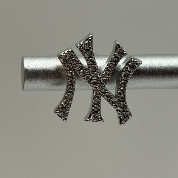 Silver Rhinestone "NY" Stud Earrings - Picture 4 of 6